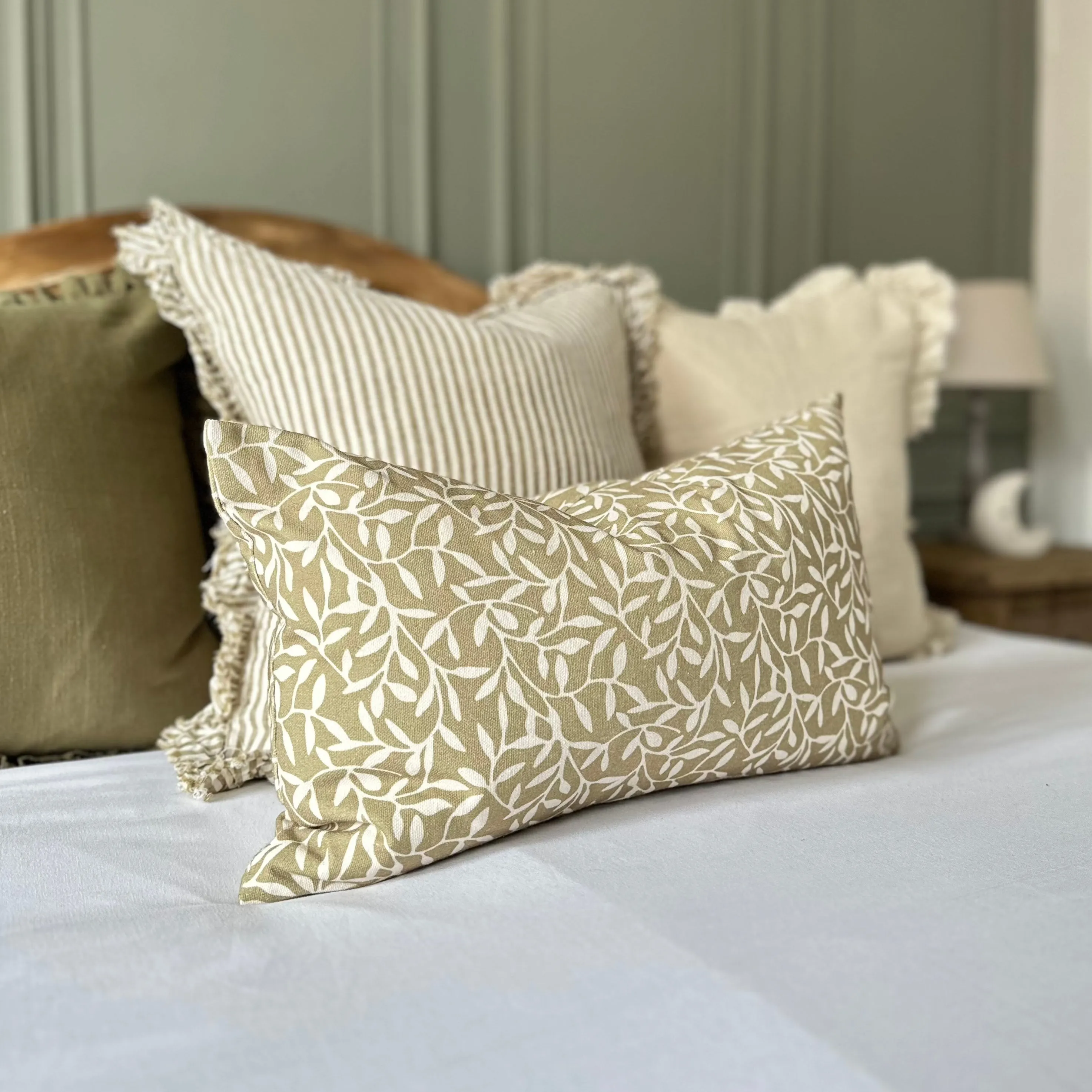 Rectangle Olive Leaf Print Cushion 50x30cm