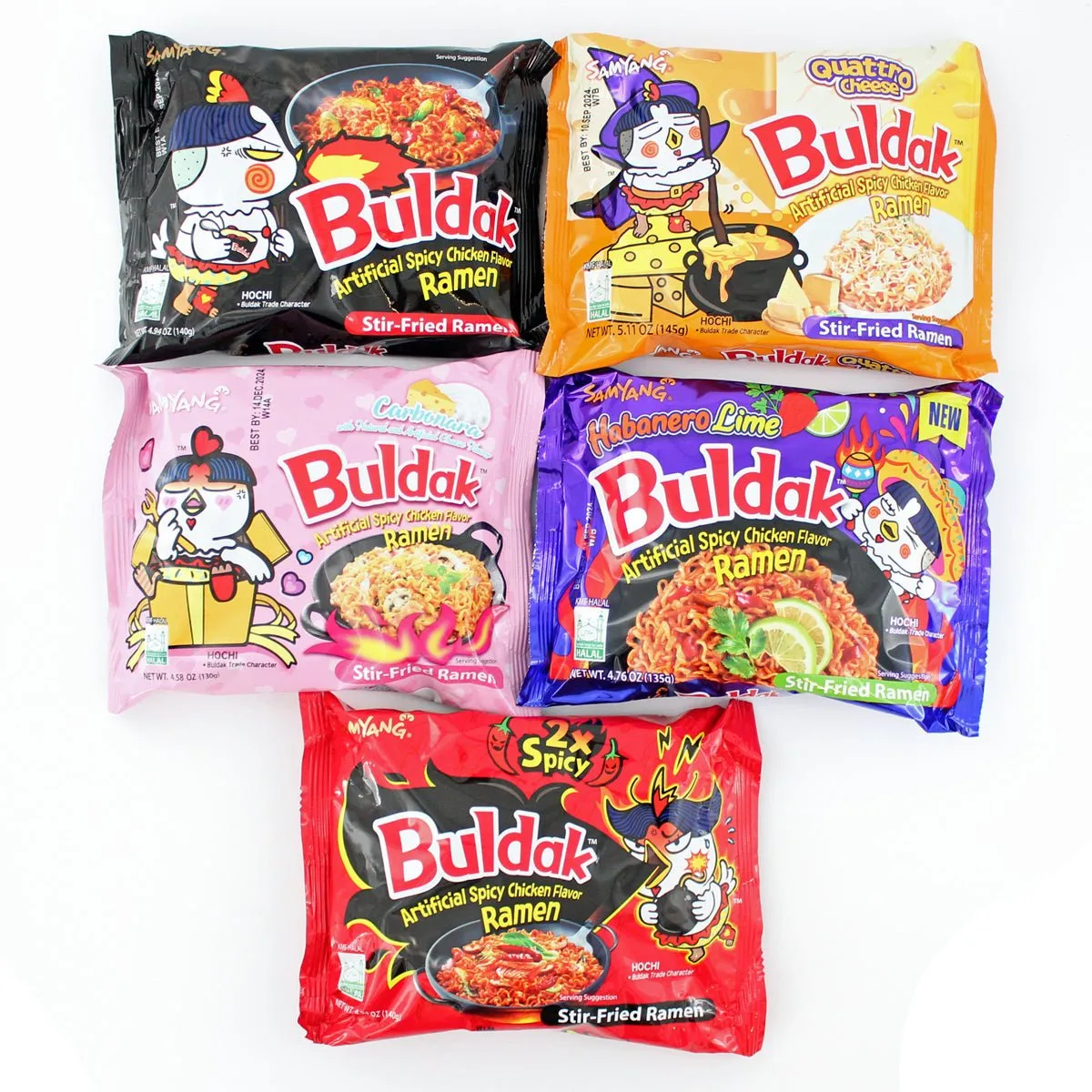 Samyang Carbonara Buldak Ramen Variety Chicken Flavor Spicy Korean Noodle 5 Packs