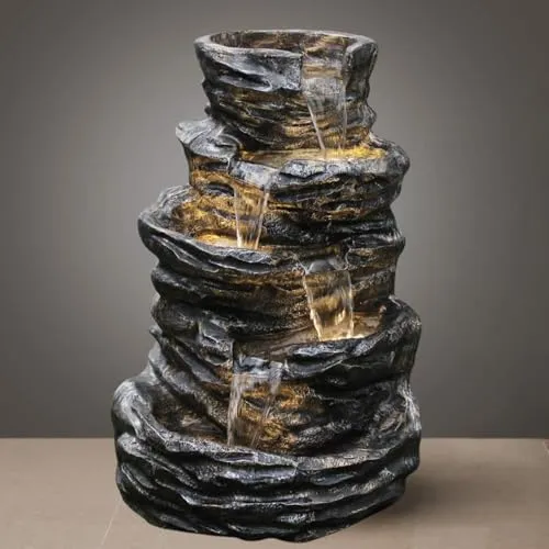 SEPBORN 5 Tier Cascading Slate Water Fountain, 100 cm, Multi-Colour for Indoor Outdoor Living Room Home Decor Garden Patio Deck Porch - with Light and Water Pump