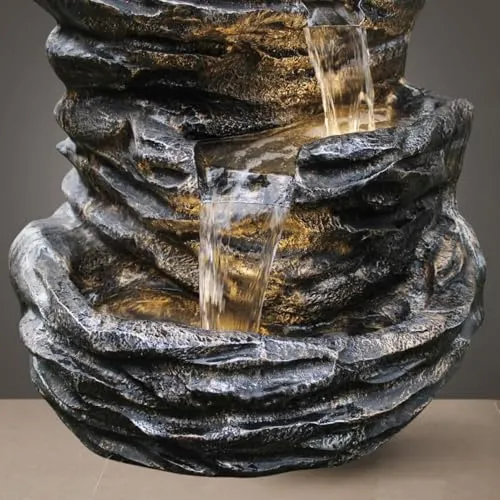 SEPBORN 5 Tier Cascading Slate Water Fountain, 100 cm, Multi-Colour for Indoor Outdoor Living Room Home Decor Garden Patio Deck Porch - with Light and Water Pump