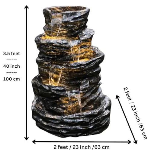 SEPBORN 5 Tier Cascading Slate Water Fountain, 100 cm, Multi-Colour for Indoor Outdoor Living Room Home Decor Garden Patio Deck Porch - with Light and Water Pump