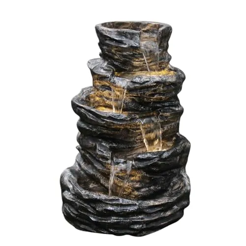 SEPBORN 5 Tier Cascading Slate Water Fountain, 100 cm, Multi-Colour for Indoor Outdoor Living Room Home Decor Garden Patio Deck Porch - with Light and Water Pump