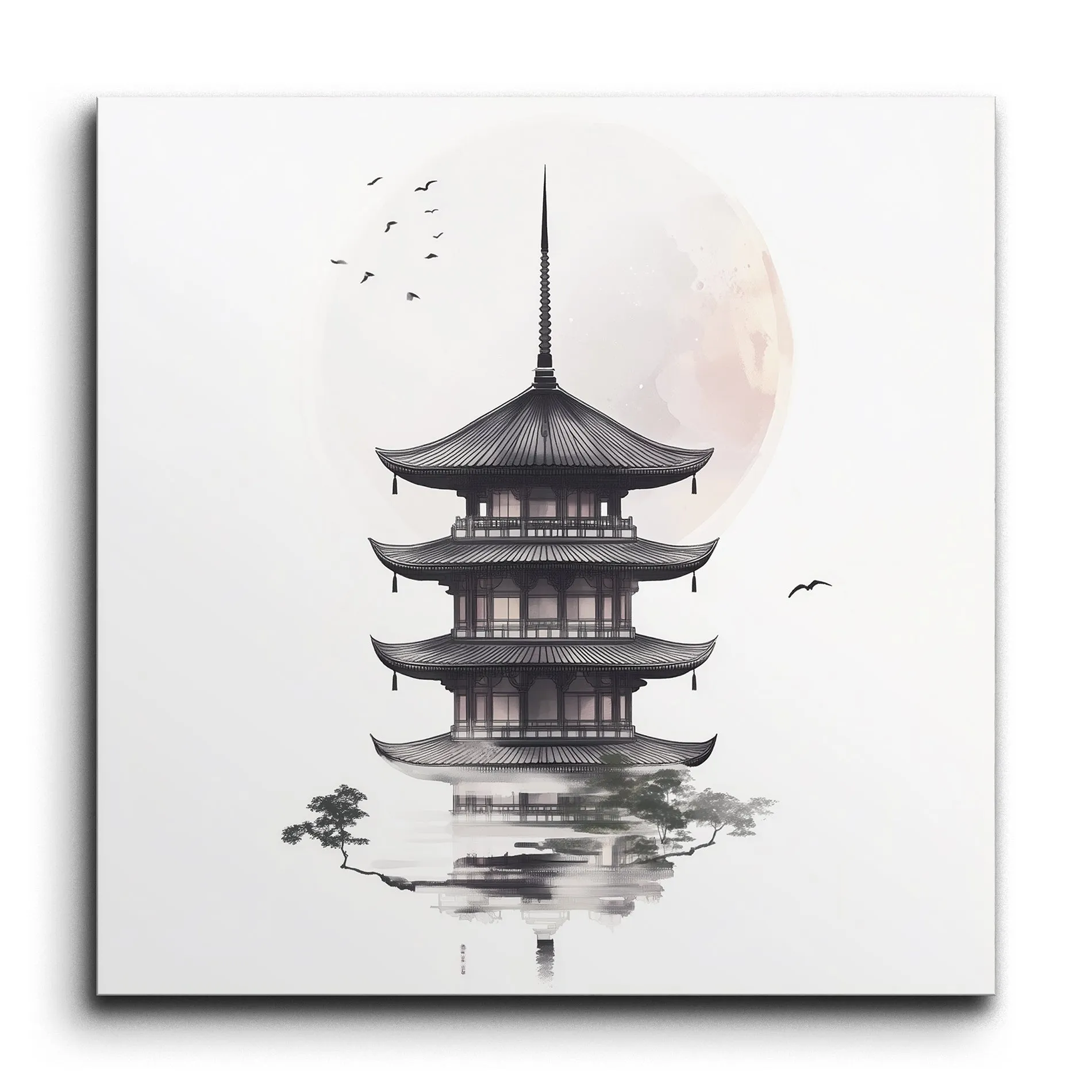 Tranquil Pagoda: Moonlit Reflections