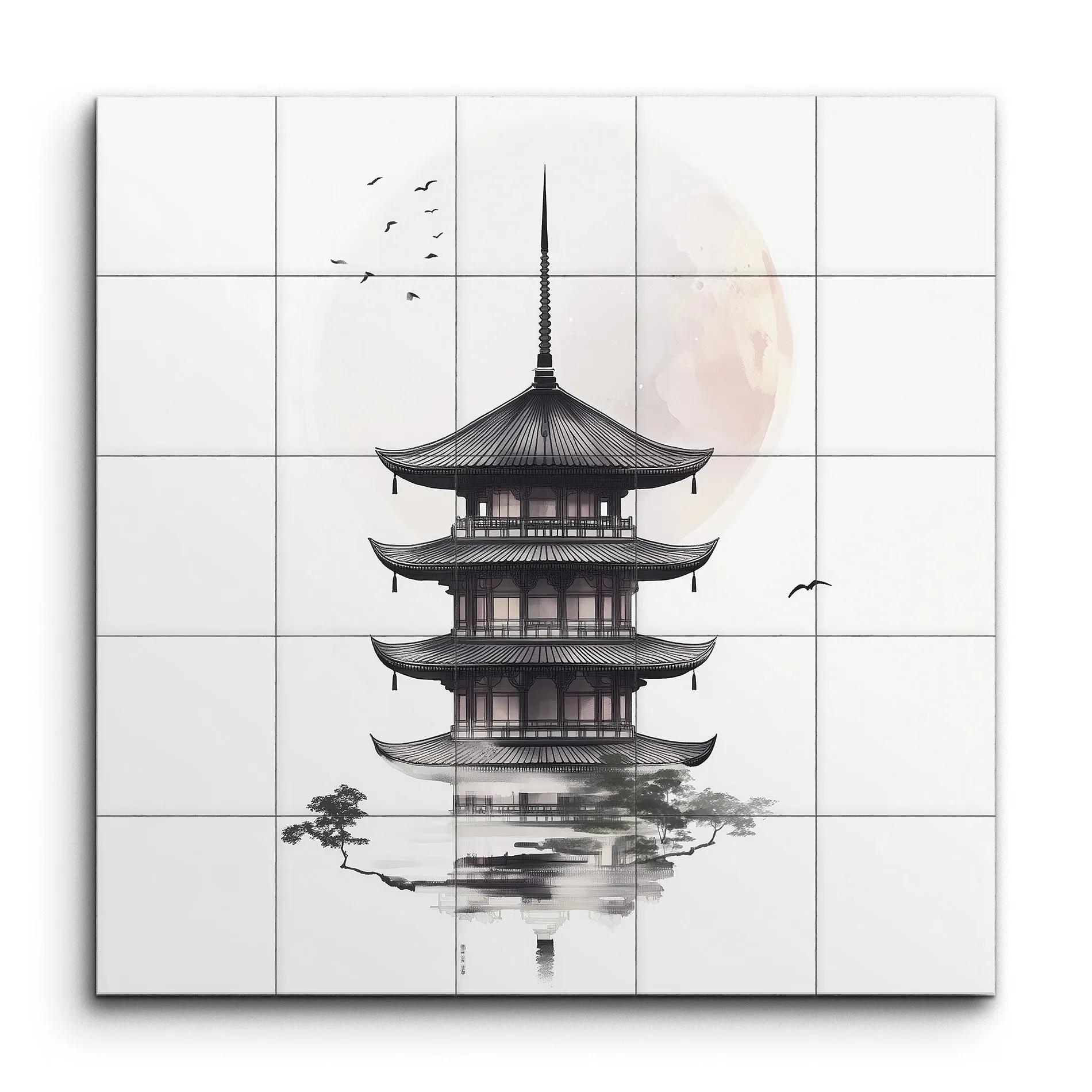 Tranquil Pagoda: Moonlit Reflections
