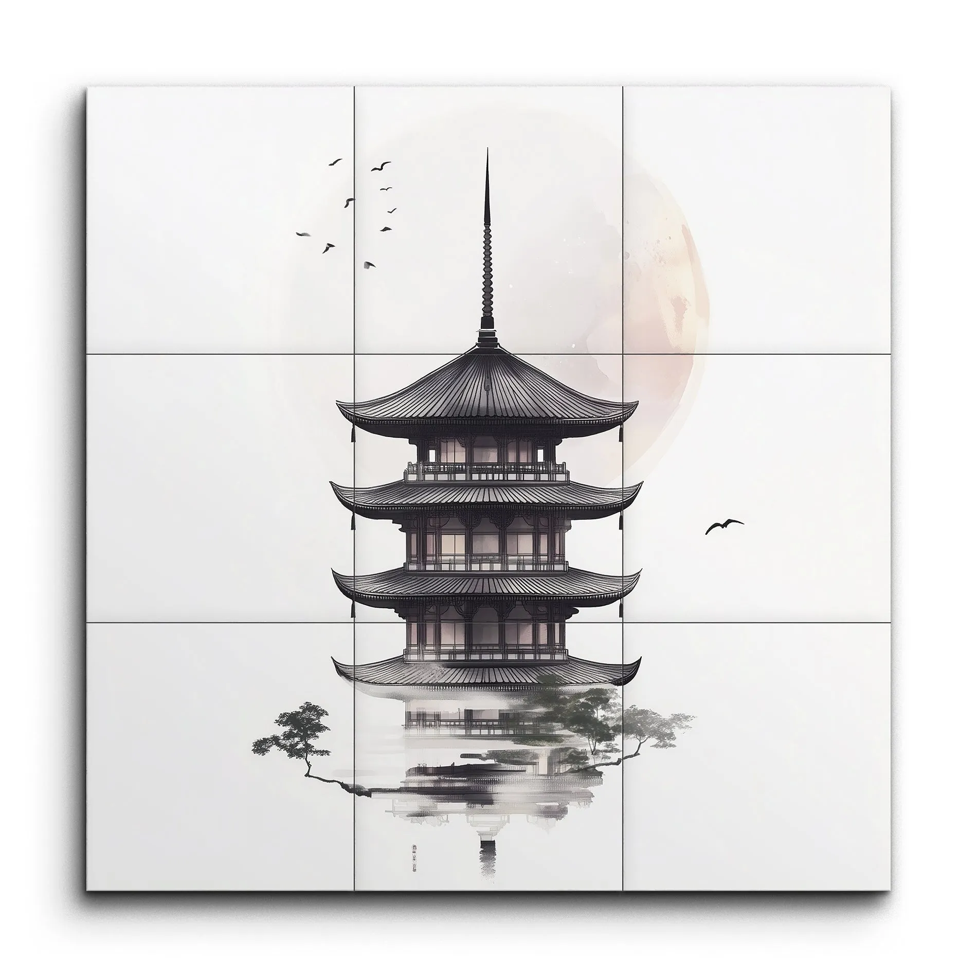 Tranquil Pagoda: Moonlit Reflections