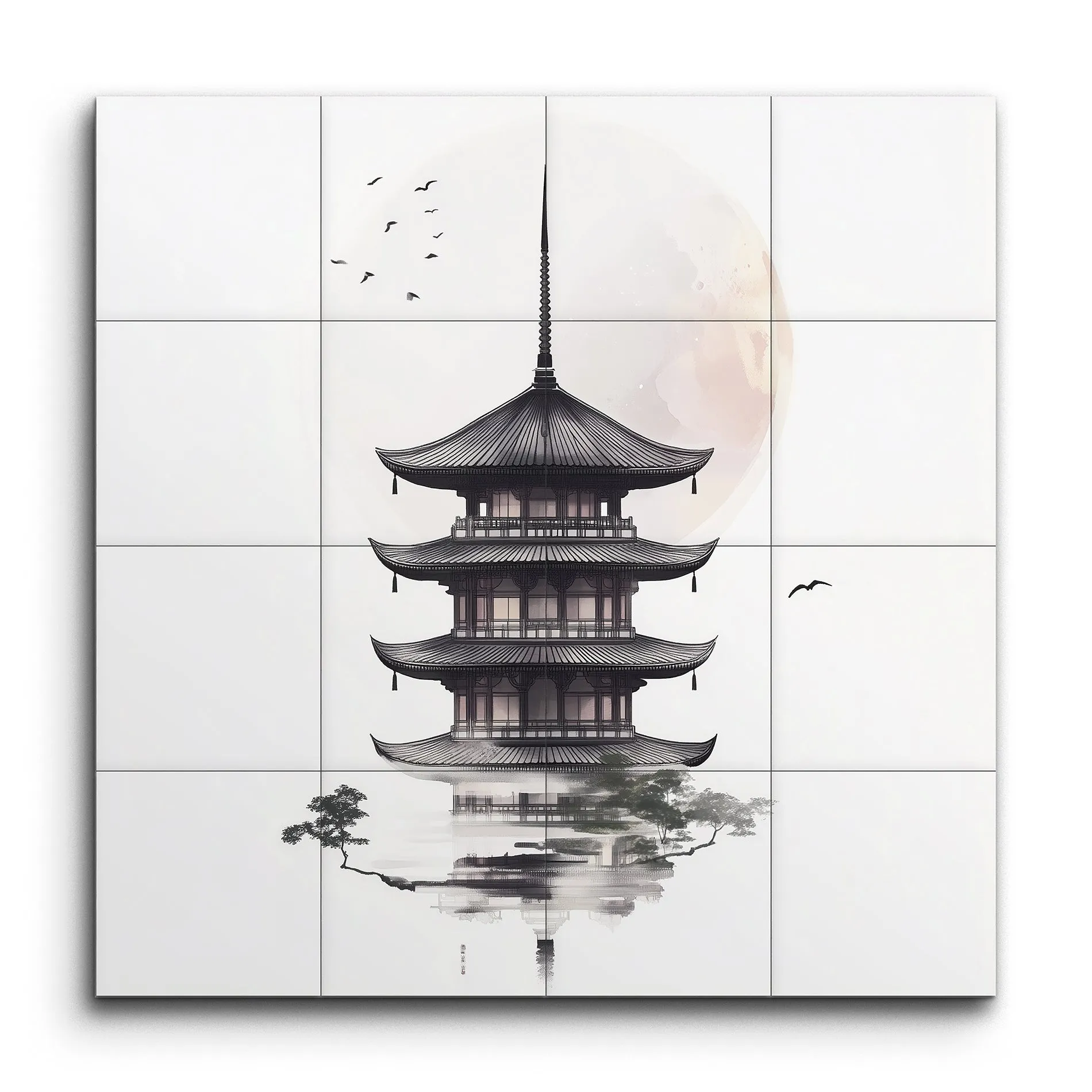 Tranquil Pagoda: Moonlit Reflections