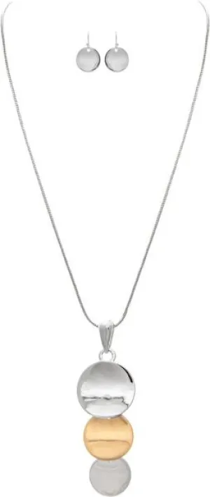 Two Tone Descending Circles Necklace Set