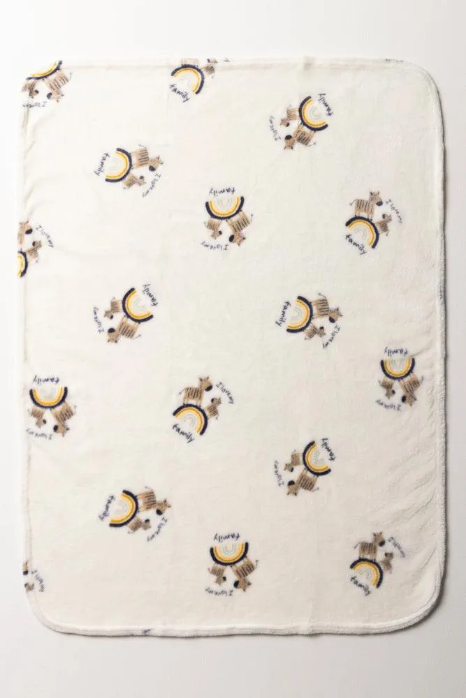 Zebra Rainbow Coral Fleece Blanket Natural